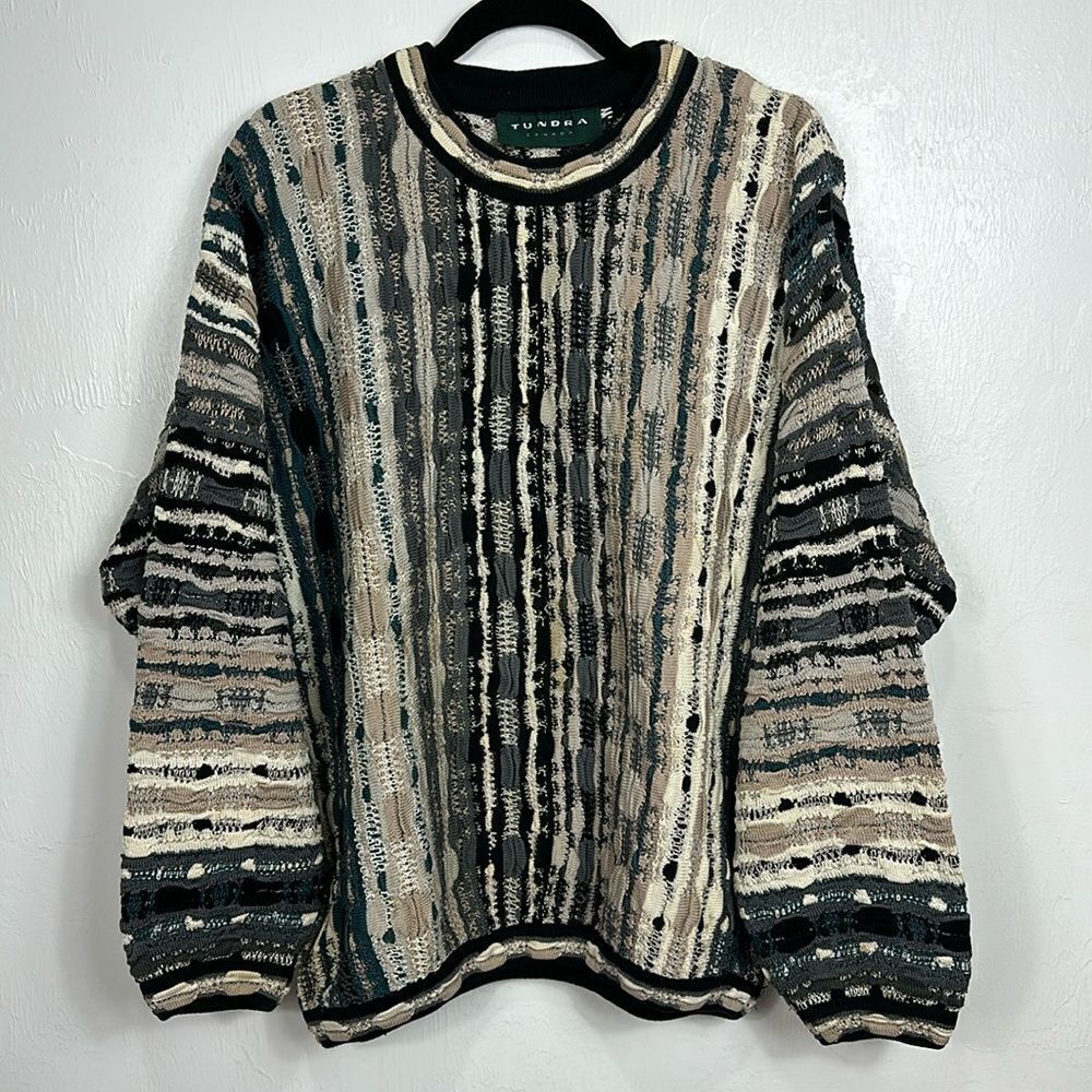 Tundra Canada Vintage Sweater Coogi-like 3D Knit Crew Pullover Size XL